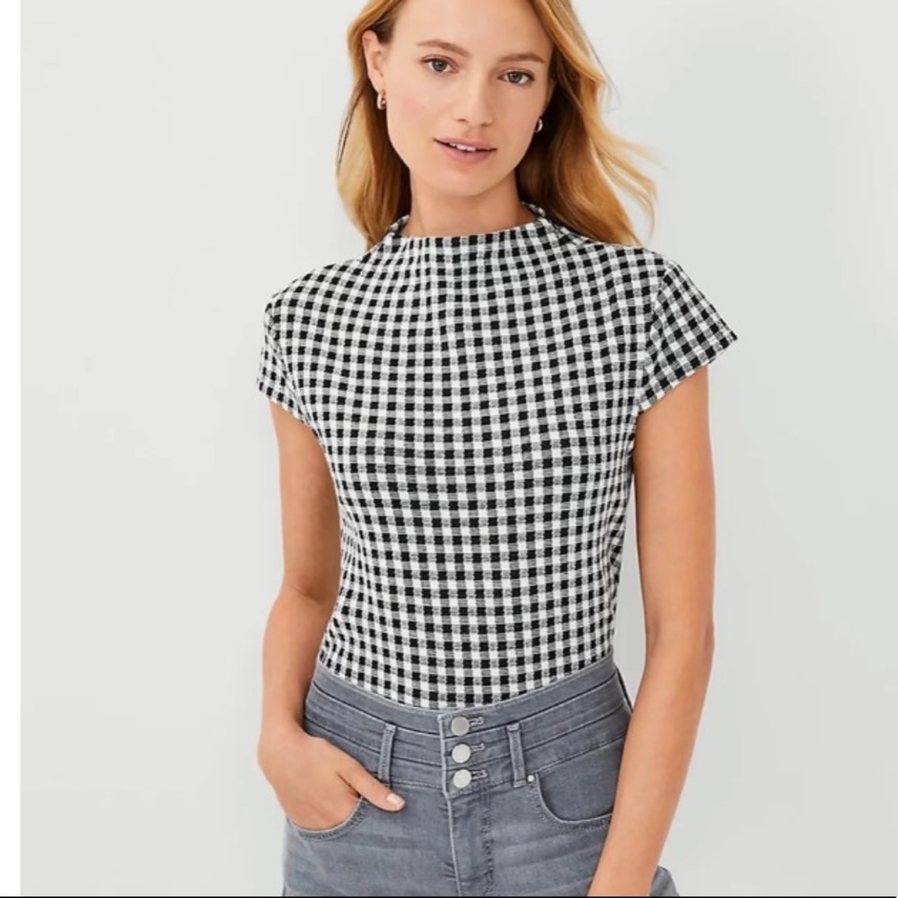 NWT Ann Taylor Gingham Mock Neck Top S